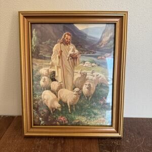 Vintage 70s reprint Warner Sallman 1942 The Lord is My Shepard 8x10 framed print